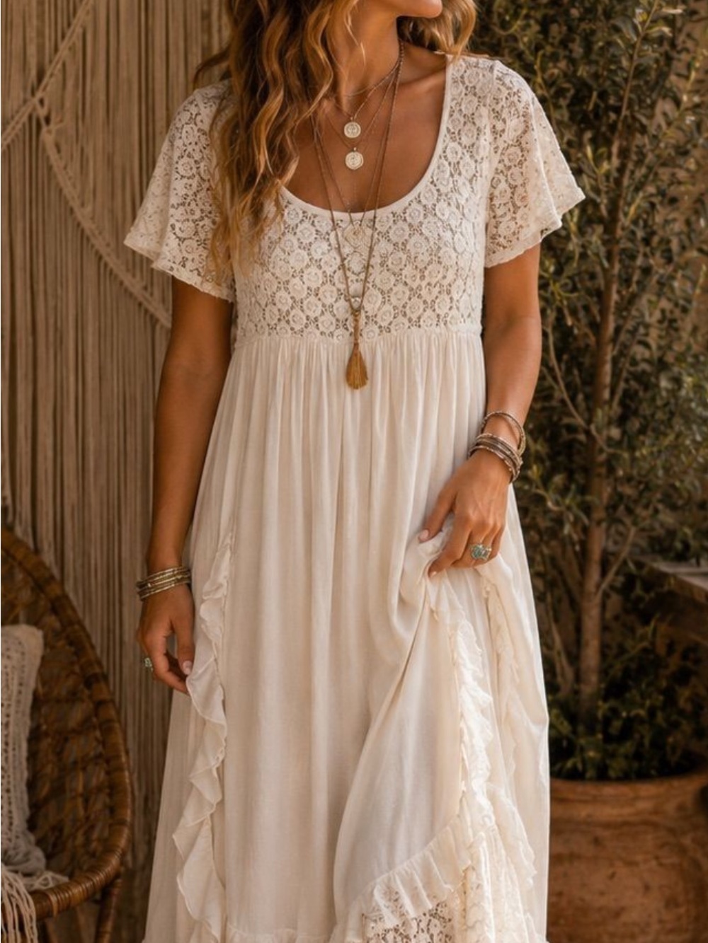 Boho Lace Bodice Maxi Dress in Cream-Free People Bring the Romance Dress